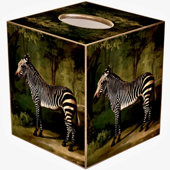 Tissue Box Cover 5in Cube - Decoupage Mache Zebra