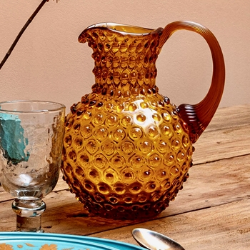 Pitcher - Hobnail Glass  Amber 2L 7x9in