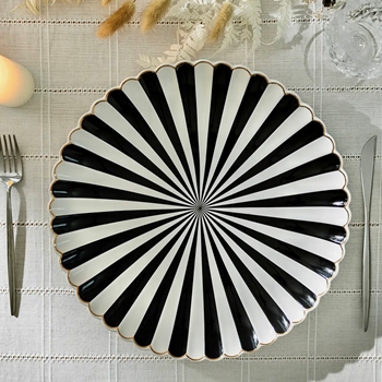 Plate - Porcelain Black & White Scallop Charger 12.5in