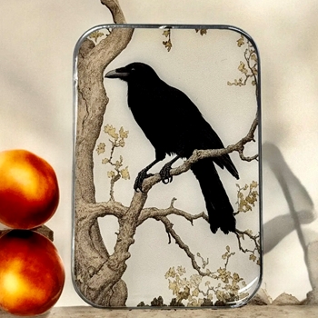 Black Crow Decoupaged Tin - 3.5x2.3x.5in Slide Open