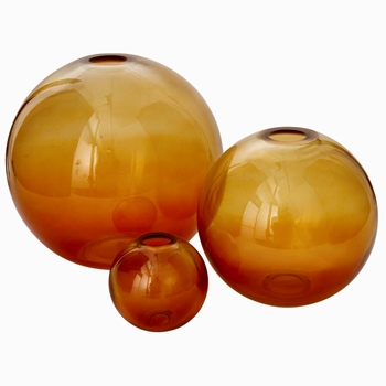 Vase - Sunray Globe Set3 Saffron Glass 4in, 7in, 9.5in