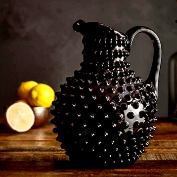 Pitcher - Hobnail Glass  Black  2L 7x9in