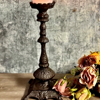 Candle Stand Pillar Old World Cast Black Iron 6x15in