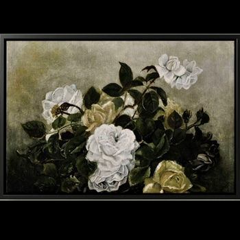 46W/30H Framed Giclee - Floral Rose Sage Still Life Black Frame