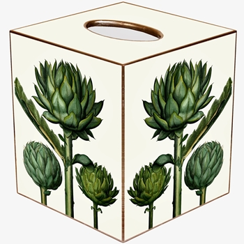 Tissue Box 5in Cube - Decoupage Mache Artichokes