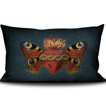 Voglio Bene France - Velvet Cushion Butterfly Heart - 26X16in with Feather Insert