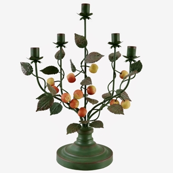 Candelabra  - Tole 5 Arms 13x17in  Verdigris Metal & Resin Fruits