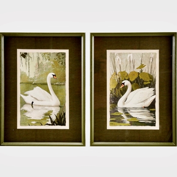 12W/16H - Framed Print Vintage Swans Asst  2 Sold Individually