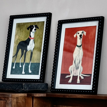 12W/16H Framed Glass Print - Whippet Dogs Black Beaded Frames 2 AST sold Individually