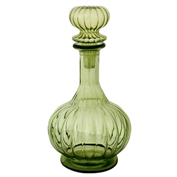 Decanter - Green Ribbed Glass  6x11in 40 OZ