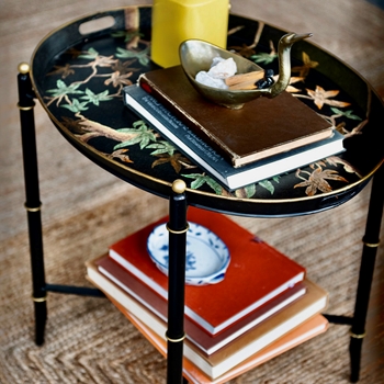 Accent Table - Chinoise Black Birds & Vines Tray 25x20x22H on Folding Legs