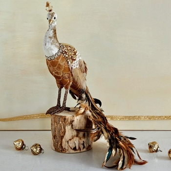 Bird - Peacock Amber & Gold with Sequins 15in