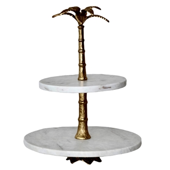 Etagere - 2Tier White Marble Gold Palm