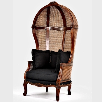 Armchair  - Balloon Dome - Chocolate Cane / Black Seat / Bullion Toss Cush x3 33x30x69H