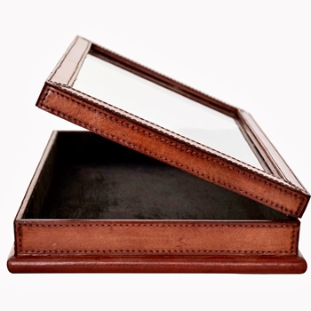 Box - Jewelry / Collectables Leather/ Glass 15x10x2.5in