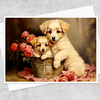 Greeting Card - Victorian Garden Puppies