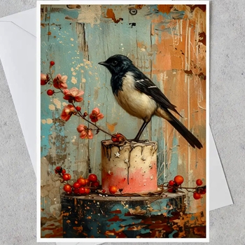 Greeting Card - Magpie on Pink Cake