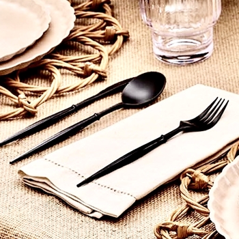 Cutlery - Bella  Black Plastic 24PC 8 Place Settings