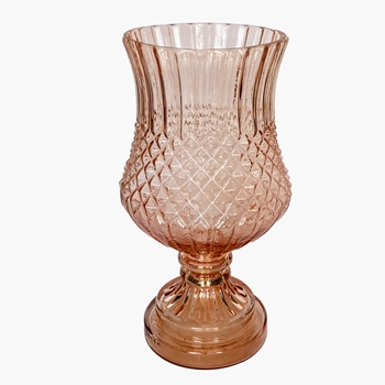 Vase - Pink Embossed Glass 6.5in