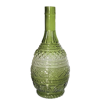 Vase - Embossed Green Glass 5x10in